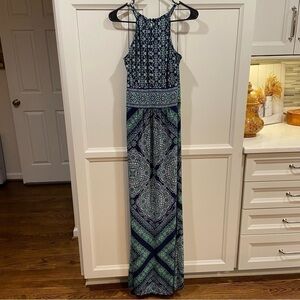 London style collection, blue, green and white maxi dress size 8
